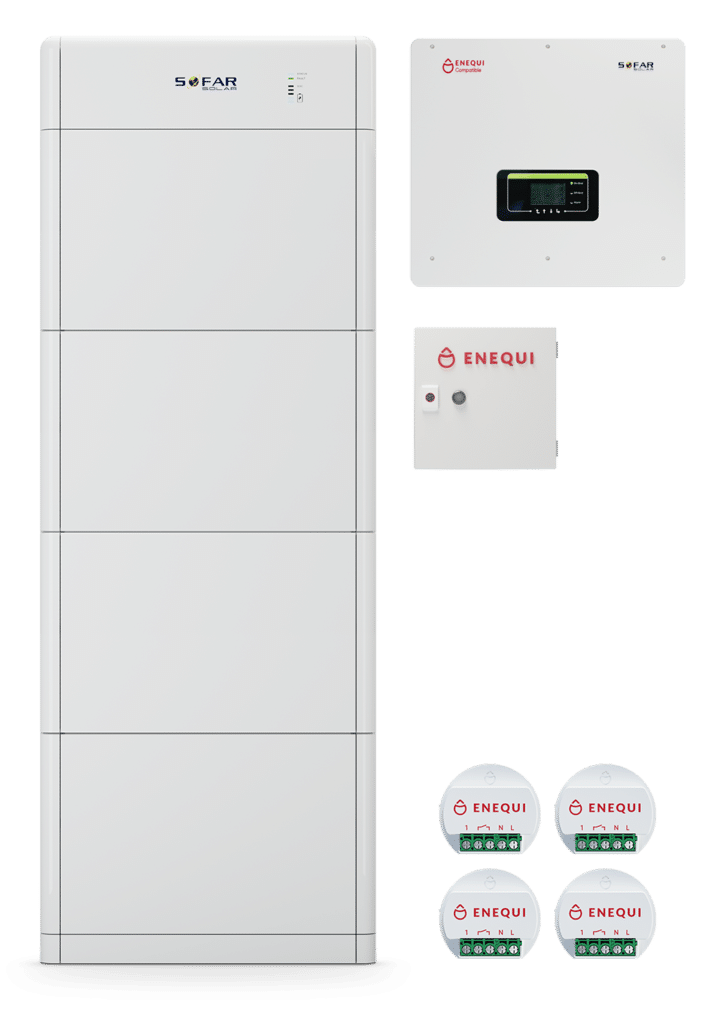 QuiPower paket Platinum består av 20 kW växelriktare, 20 kWh energilager, QuiPower Core intelligent styrning och 4 st QuiPower Node.